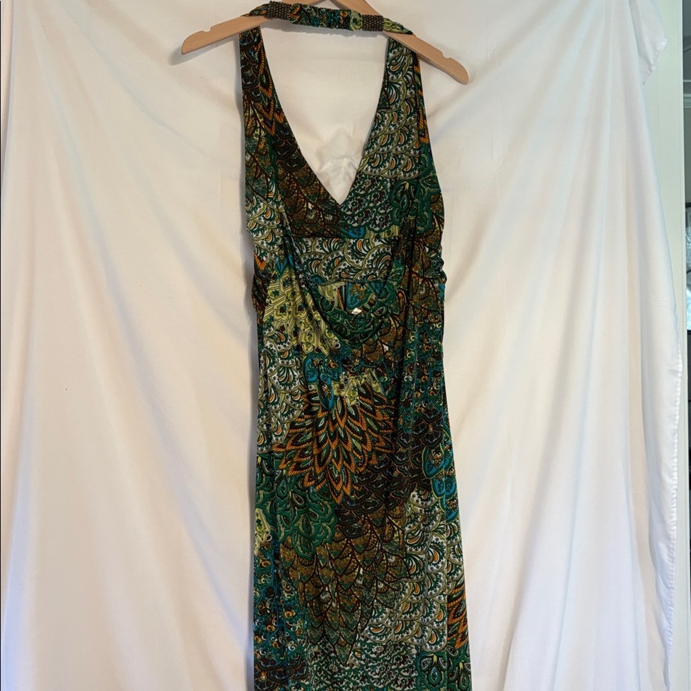 Cristinalove Teal & Green Patterned V-Neck Maxi Dress - Picture 3 of 11